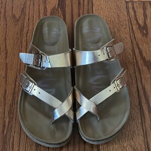 Gold Metallic Double Strap Sandals